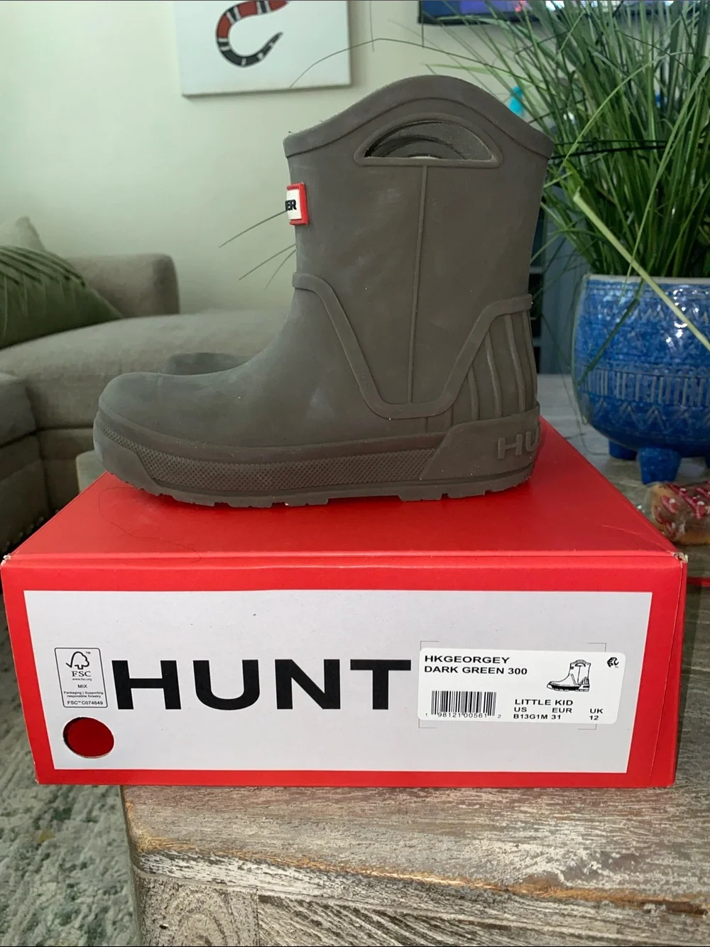 Hunter Kids Dark Green Rain & Snow Boots